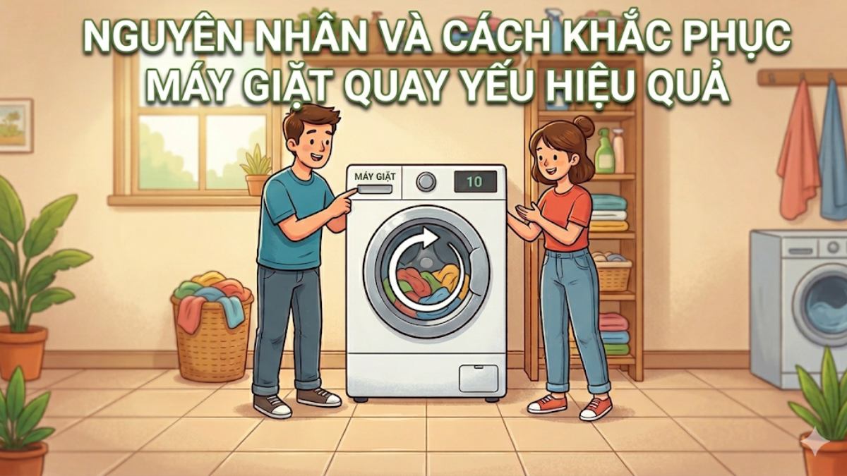 Nguyên nhân và cách khắc phục máy giặt quay yếu hiệu quả